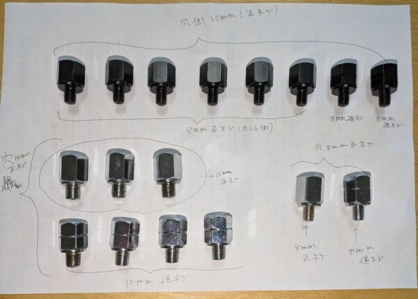 ナポレオン.タナックス.TANAX.バックミラー変換アダプター.逆ネジ変換アダプター.ねじ径変換アダプター.未使用ですが1個キズあり.長期保存