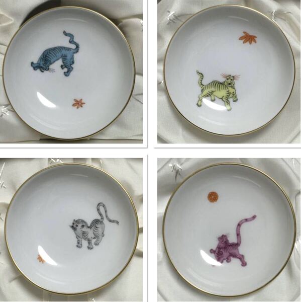 《送料無料》 マイセン プレート 小皿 虎絵皿 4組 2006〜2009年 ※未使用※ #Meissen plate #小皿 #德國 麥森 #老虎小盤子