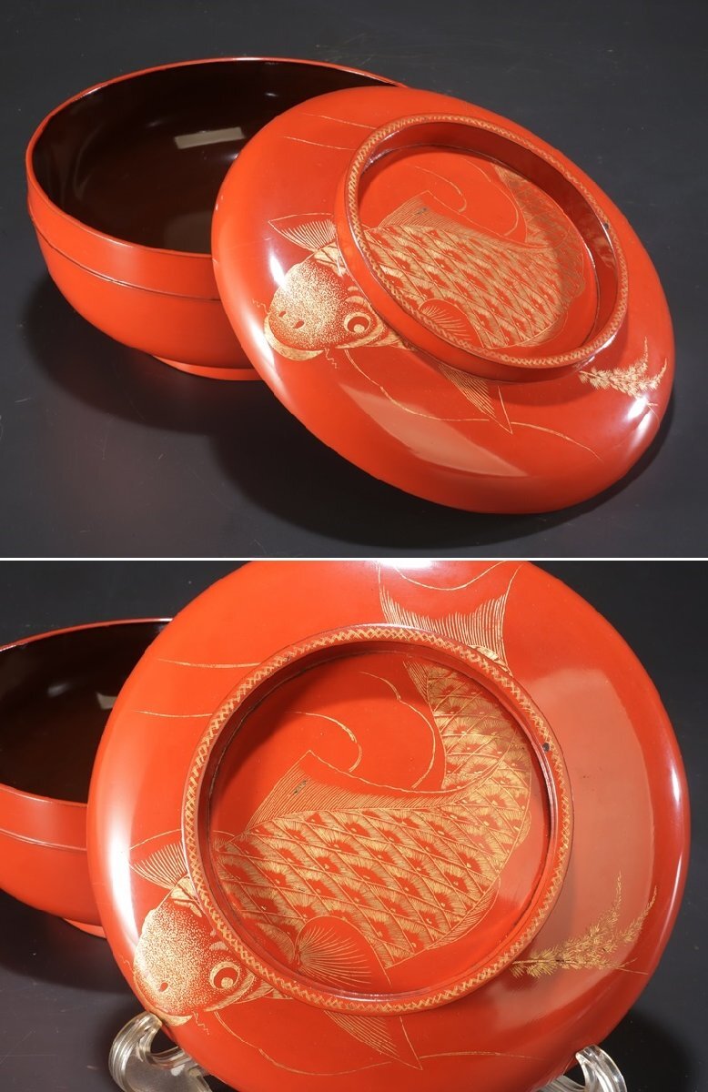 ◇送料無料◇蝋色塗芹蒔絵 吸物椀と隅切膳 各大小の五客揃 （計