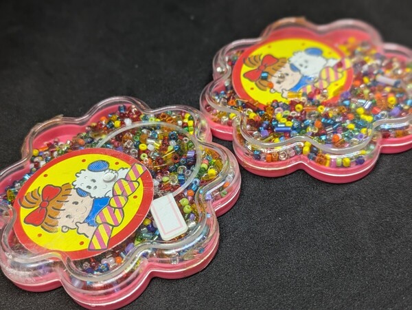 【未使用品】マツノホビー ビーズ2個セット 昭和レトロ テグス 花 犬 かわいい 手作り アクセサリー ピンク 懐かし 当時物 フラワー 手芸