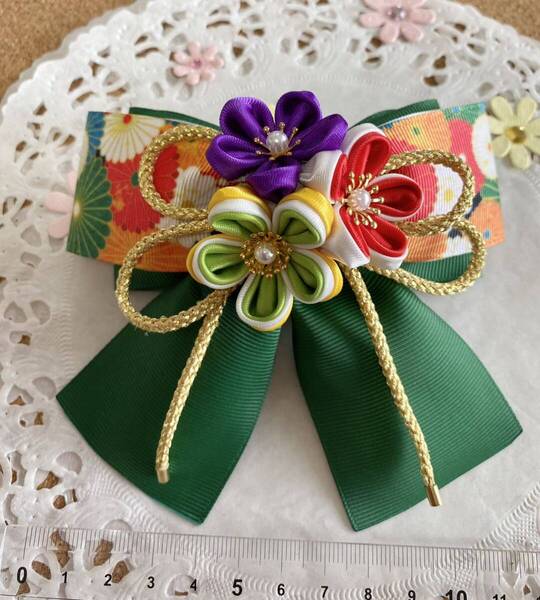 ハンドメイド リボン 和風ヘアクリップ 58 菊 着物や袴 卒業式 七五三 髪飾り ネコポス送料込み