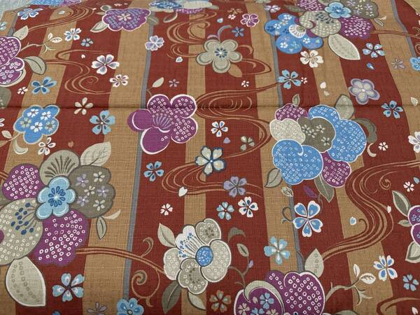 5m ドビー 110×500cm 綿100% / 生地 はぎれ 日本製 和柄 和風 絣 着物風柄 サザンクロス 縞紬華文様 赤茶系 WAGARA