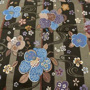 5m ドビー 110×500cm 綿100% / 生地 はぎれ 日本製 和柄 和風 絣 着物風柄 サザンクロス 縞紬華文様 茶系 WAGARA