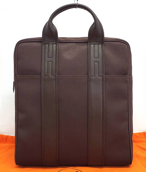 D2344◆新品同様【エルメス】アカプルコ サックアド リュックサック◆トワルシェブロン&レザー バックパック ブラウン