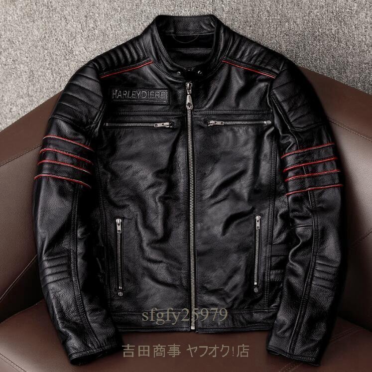A7041新品 ハレーバイクレザージャケット 上品 本革 高級 牛革 刺繍 ライダースジャケット 革ジャン Ｓ～5XL 秋冬 黒