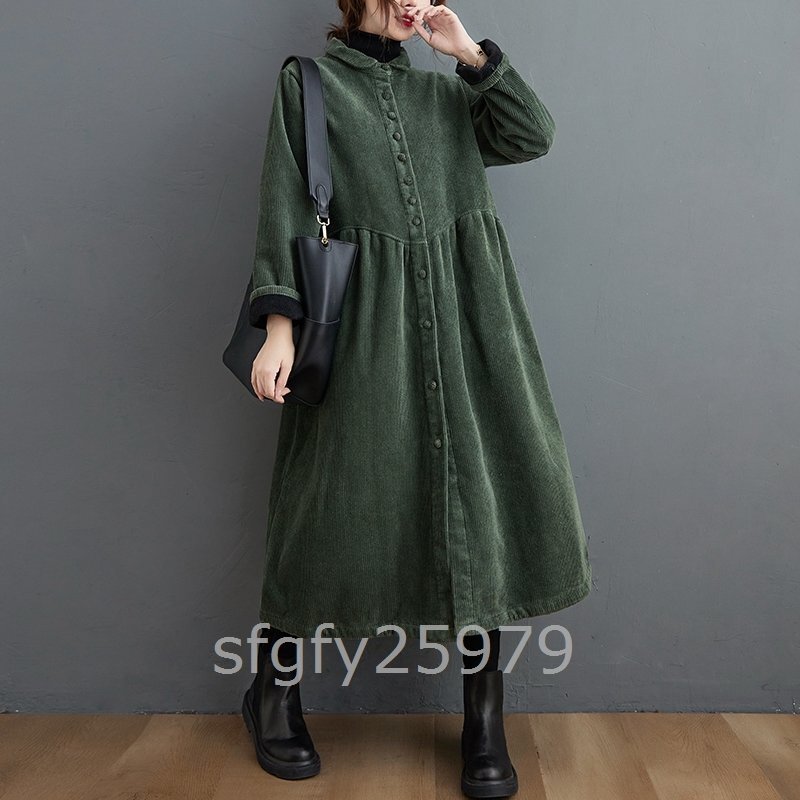 H34☆新品カジュアル*おしゃれ*20304050代裏起毛コーデュロイ*ゆったり