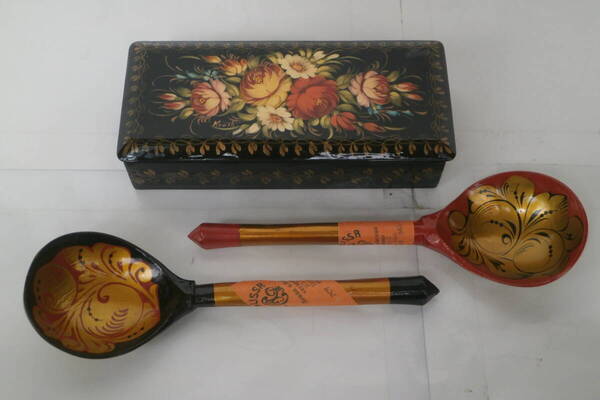 ★ ロシア伝統工芸品 ジョストボ塗り ホフロマ塗り 小物入れ スプーン 民芸品 USSR 自宅保管品