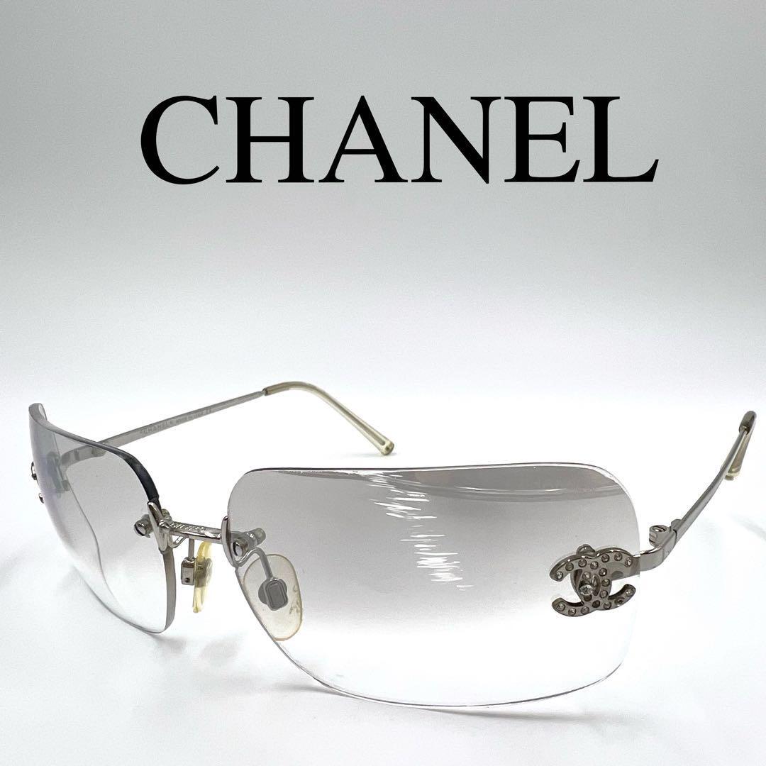 CHANEL サングラス グラデーション リムレス グレー 4017D バイセル公式】シャネル ココマーク ラインストーン サングラス