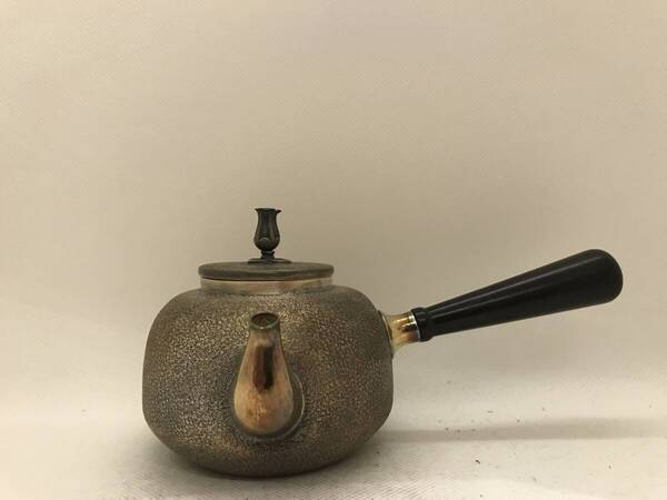 純銀製 光南 岩目 蕾摘横手急須 銀瓶 煎茶道具箱付