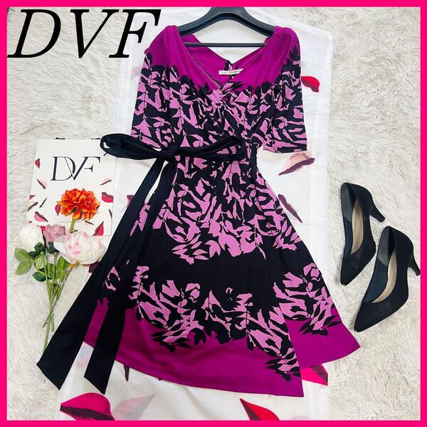 【美品】DIANEvonFURSTENBERG ラップワンピース パープル 2 ダイアンフォンファステンバーグ M
