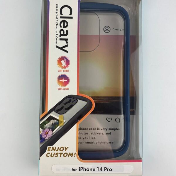 新品 未使用 iPhone 14 Pro スマホ ケース カバー 耐衝撃ハイブリッドケース 「Cleary」 ネイビー