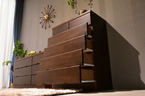 新品 日本製80cm幅5段ハイチェスト 桐材タンス衣類 収納リビング国産チェスト家具おしゃれ BR便利ブラウン:NW44-16D-ZR-KC