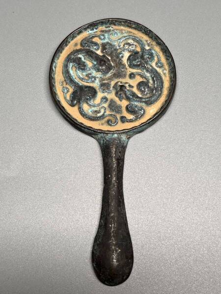 古美術 骨董品 青銅器 龍紋 唐鏡 手鏡 銅鏡 コレクション 中国古玩