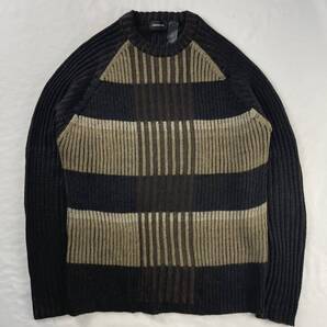 US Vintage 90s claiborne アクリル73% ウール18% アルパカ9% ラグラン 立体 3D 切り替えデザイン 総柄 デザインニット