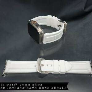 ホワイト 24mm 幅 アップルウォッチ ラバー ベルト ソリッド バンド ストラップ 49mm ウルトラ ULTRA ホールバックル applewatch