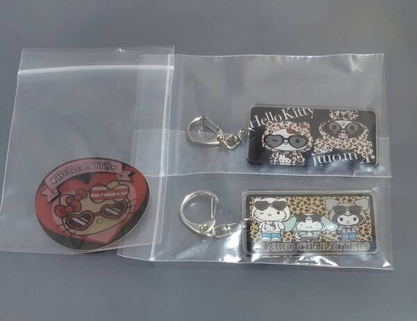 サンリオキャラクターズアクリルキーホルダーステッカー3点セット新品アベイル限定ハローキティクロミ日焼けキティサングラスサンリオ