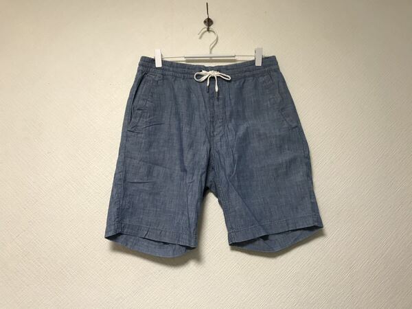 本物ポロラルフローレンPOLO RalphLaurenコットンシャンブレーイージーハーフショートパンツサーフワークミリタリーメンズ青ブルーS