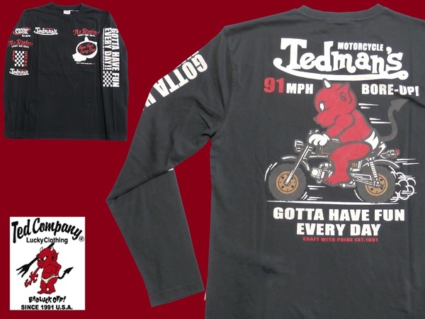 テッドマン/TEDMAN/XLサイズ/長袖Tシャツ/TDLS-365/ブラック/エフ商会/新品/送料無料/アメカジ/バイカー