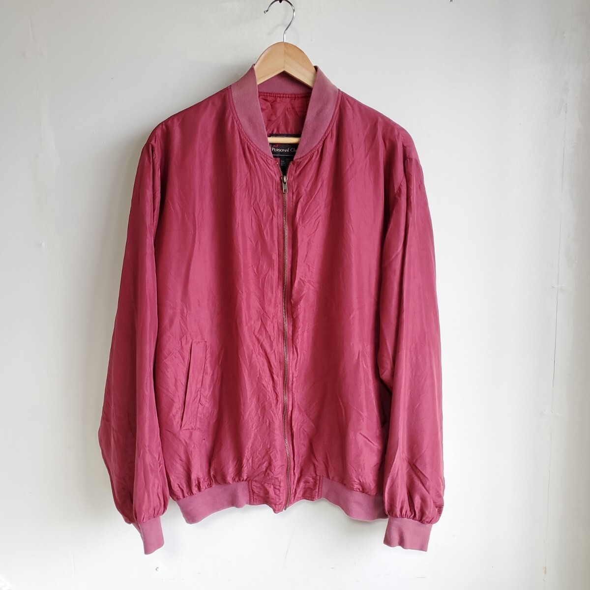 F2◆【sizeL】90s John L Blair ジップアップ シルク製 ブルソン 赤系 PERSONAL CHOICE 中古 古着 USED