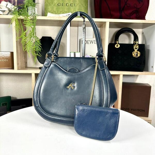 美品 Kitamura ハンドバッグ レザー ポーチ付 ゴールド金具 Kロゴ