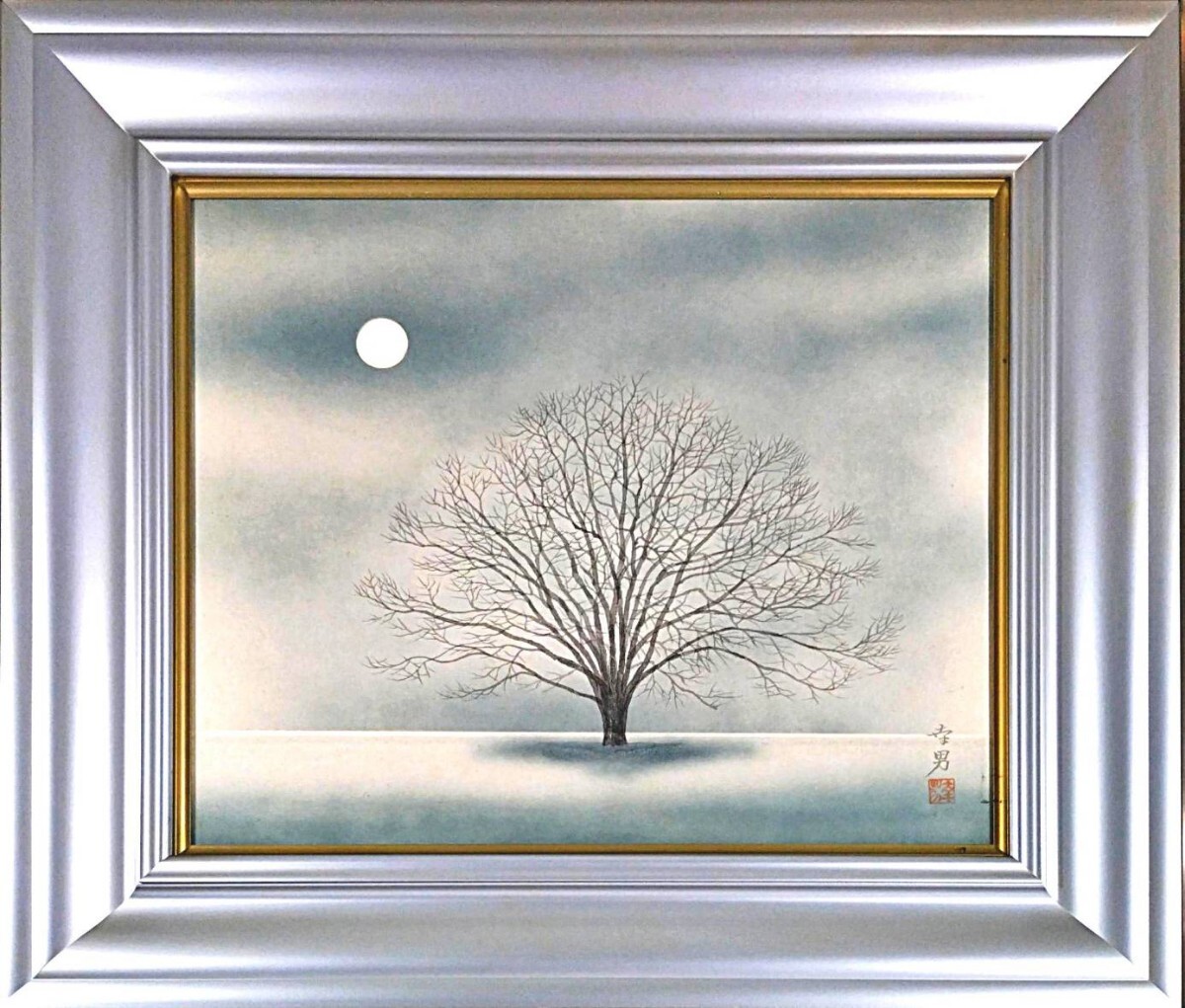 田屋幸男 油彩画 F3号『人と馬』、共シール額装品 絵画