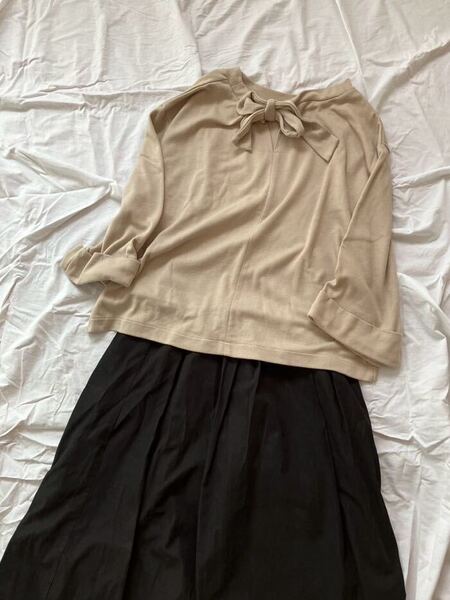 ☆☆AMERICAN HOLIC 後ろリボン カットソー ベージュ サイズF 七分袖