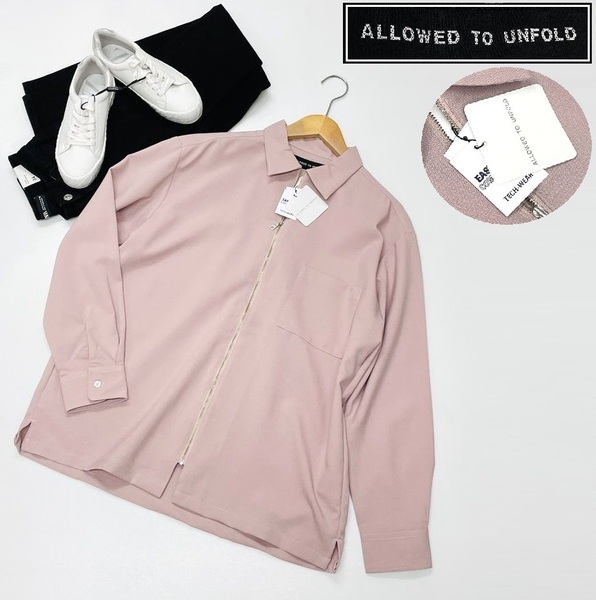 /M/ ALLOWED TO UNFOLD ピンク 長袖シャツ フロントジップ 日本製 生地 大人カジュアル 羽織り 春秋冬 アウトドアキャンプ バイク