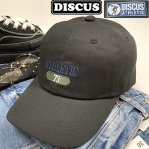 DISCUS ブラック キャップ アウトドア キャンプ ゴルフ 野球帽子 バイク トラックスポーツ ネイビーロゴ刺繍 ワッペン ディスカス