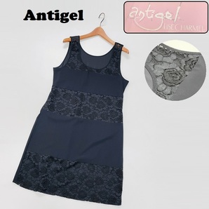 /XXL/ Antigel ブラック タンクトップ レース 花柄 タグレディーストップス大人可愛い ノースリーブ 生地フランス アンティジェル