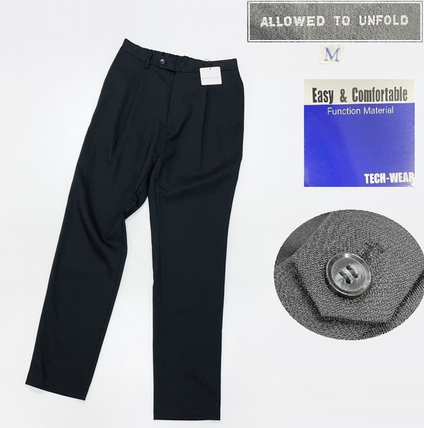 /M/ Allowed To Unfold ブラック イージーパンツ タグ付き アウトドア キャンプ スポーツ ゴルフ バイク カジュアル レトロボタン
