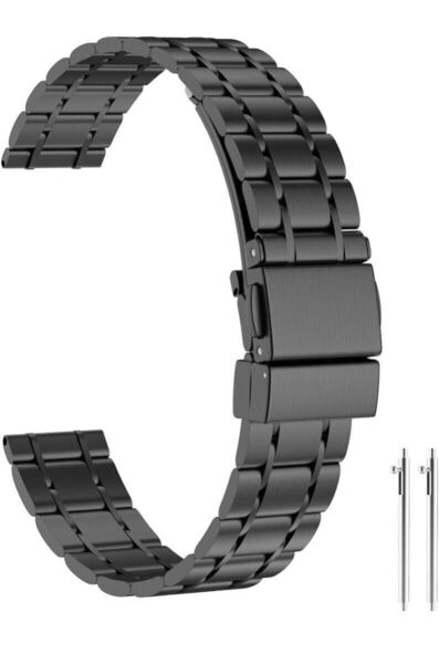 時計バンド 交換ベルト 22mm ブラック ステンレス ユニバーサルストラップ スマートウォッチバンド 無段階長さ調節 調整工具不要 金属