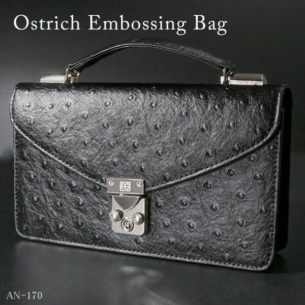 christinaA.G 牛革オーストリッチ型押し加工 背面財布機能付き 鍵付き ミニセカンドバッグ AN-170