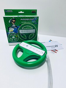 美品 HORI Wii U マリオカート8 ハンドル for Wiiリモコン ルイージグリーン希少品動作未確認 箱付(D-54)