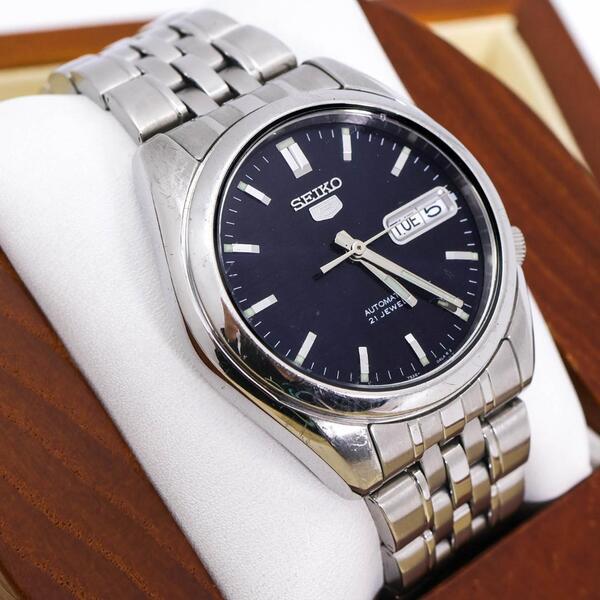 ◆稼働 SEIKO 5 腕時計 総柄文字盤 裏スケ 機械式 自動巻き k