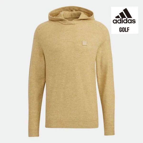 【L】新品定価14300円/アディダス ゴルフadidas golf 長袖プルオーバーセーターフーディー メンズ ニット/セーター:ゴルフウェア/ベージュ