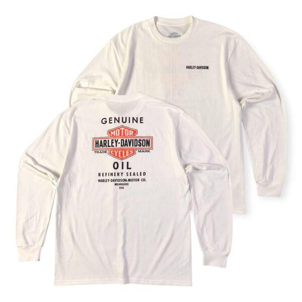 Mサイズ ハーレーダビットソン Harley Tシャツ ロンT 長袖 トップス 白 OIL缶 バイク ツーリング モーターサイクル