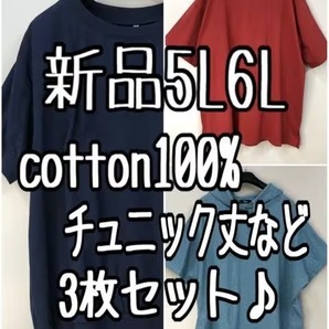 新品☆5L6L♪コットン半袖トップス3枚セット♪チュニック丈など☆k236