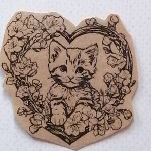79 ねこ 桜 花 リース ② はんこ ハンコ ヴィンテージ アンティーク スタンプ ゴム印 ラバースタンプ 猫 ネコ フラワー ハート 入園入学 春
