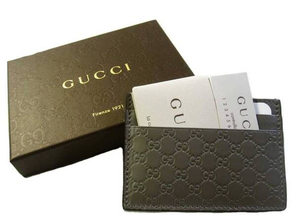 【未使用】GUCCI カードケース 名刺入れ マイクログッチシマ レザー 476010 BMJ1G 1226 オリーブ色