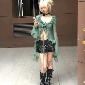 入荷!アシメ 変形 フリル フィッシュテール Y2K 韓国 バレエコア ギャル緑