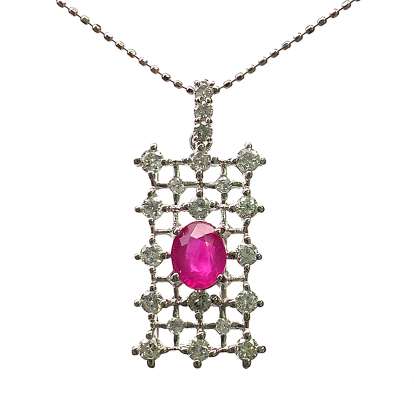 21579 ルビー 1.04ct ダイヤモンド ネックレス ペンダントトップ ホワイトゴールド 45cm 4.2g