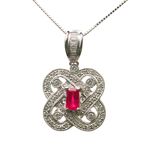 20906 ルビー 0.93ct ダイヤモンド ネックレス ペンダントトップ プラチナ 45cm 11.2g