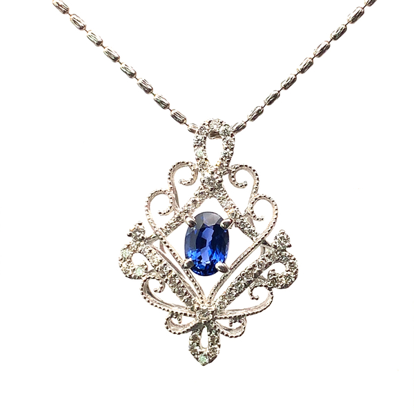 21578 サファイア 0.84ct ダイヤモンド ネックレス ペンダントトップ K18WG ホワイトゴールド 45cm 5.5g