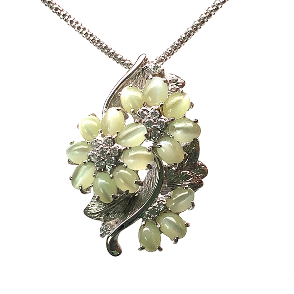 21575 キャッツアイ 4.19ct ダイヤモンド ネックレス ペンダントトップ K18WG ホワイトゴールド 45cm 9.2g