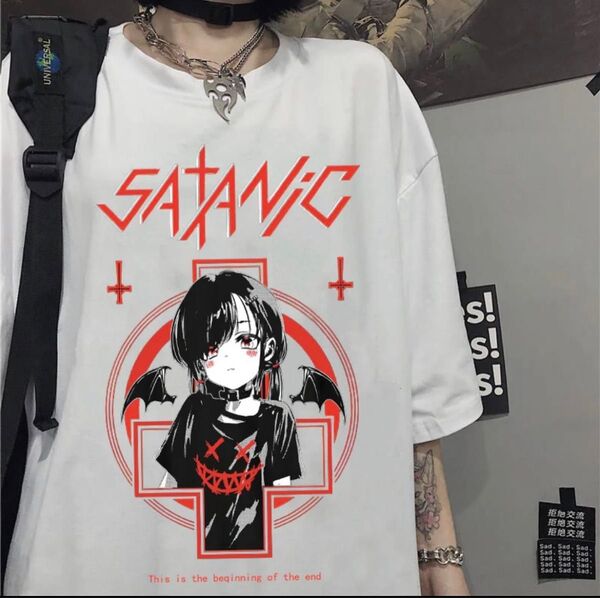 Tシャツ 半袖 プリント 病み 量産型 原宿系 オーバーサイズ 韓国 白 4