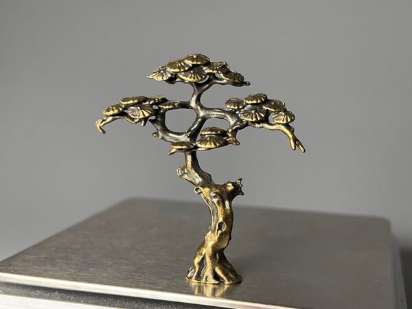 ミニ 銅製 金属工芸 松 置物 造景 微景 添配 ヴィンテージ 開運 小型