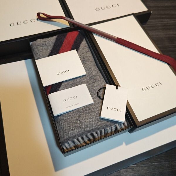★美品箱付き★ GUCCI マフラー ストール ショール スカーフ★グレー★