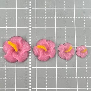 ラメ入り ピンク ハイビスカス ネイルパーツ デコパーツ