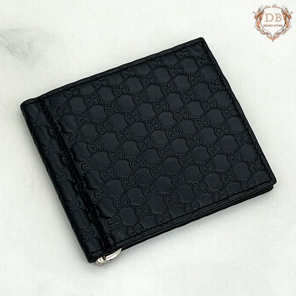 グッチ マイクログッチ シマ マネークリップ GG レザー Gucci 二つ折り財布 黒 カード入れ メンズ ウォレット