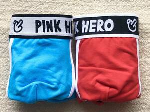 PINK HERO ボクサーパンツ ローライズ Ｍ ブルー×レッド 2枚セット (綿95%) ☆送料無料